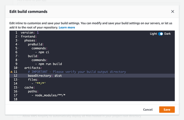 Set base directory in AWS Amplify