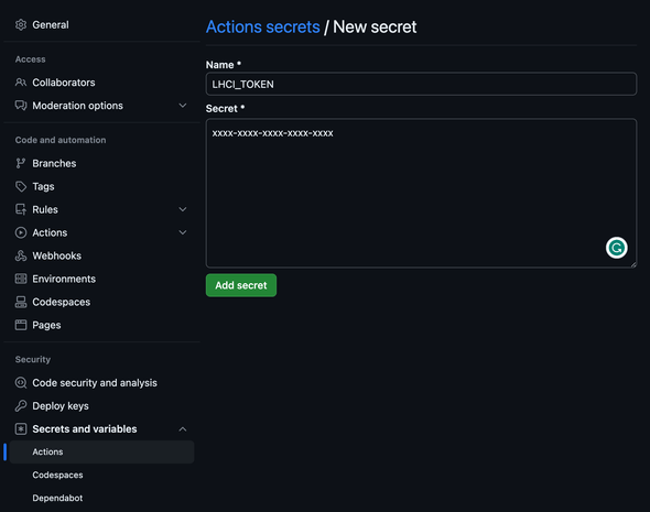 New repository secret